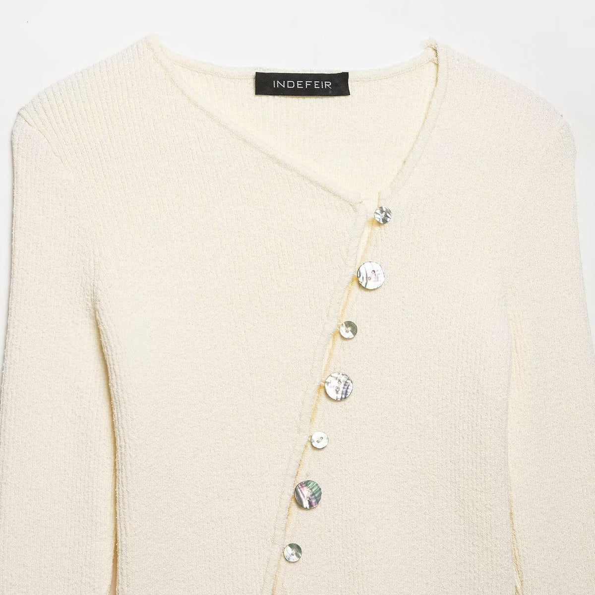 Women Asymmetrical Boucle Cardigan with V-Neck and Decorative Button Placket Fashion Glam