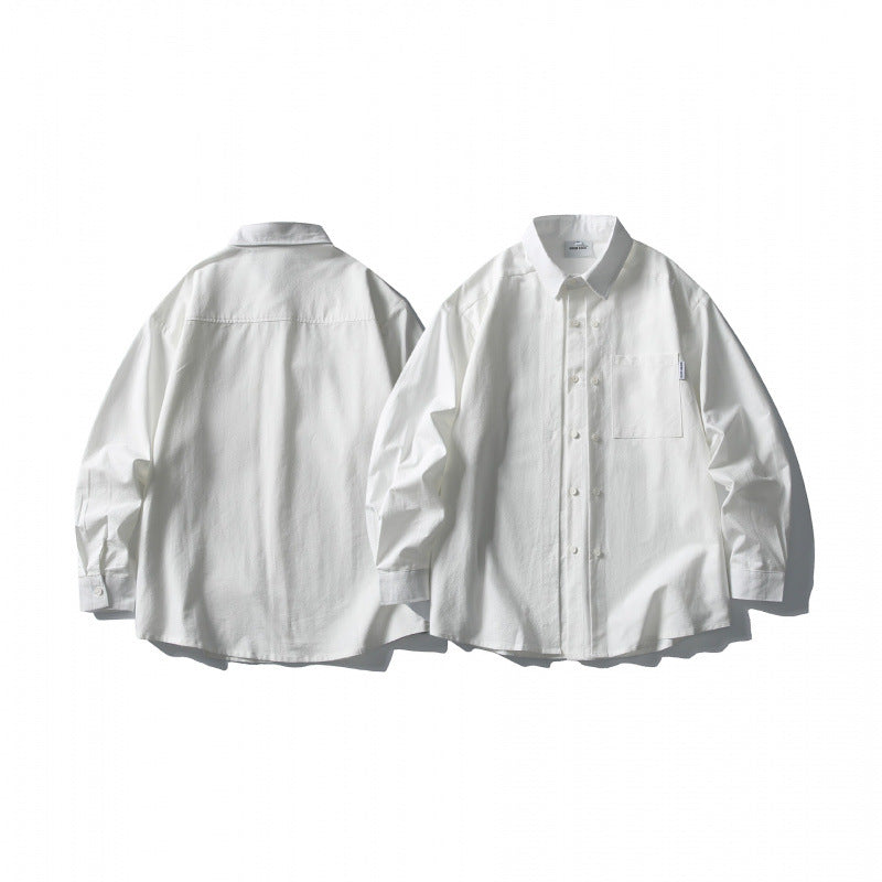 Men's Oversize Double-Breasted Cotton Shirt with Breast Pocket and Classic Shirt Collar Fashion Glam