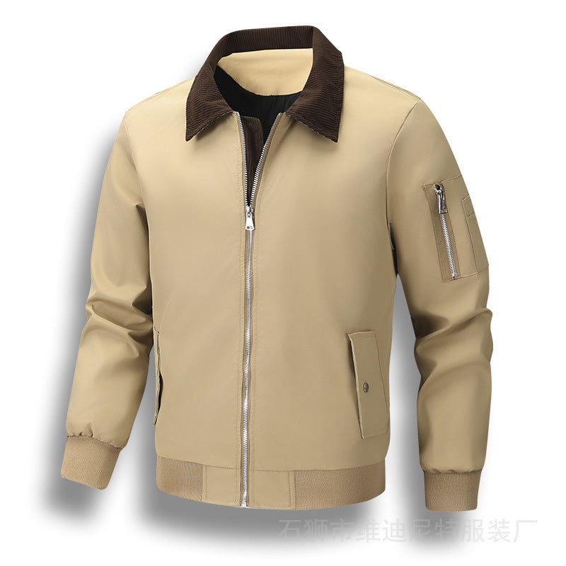 Men's Windproof Bomber Jacket with Cord Collar, Two-Way Zipper and Sleeve Utility Pocket Fashion Glam