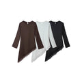 Women's Asymmetrical Long Sleeve Tunic with Lace Trim and Asymmetrical Hem Fashion Glam