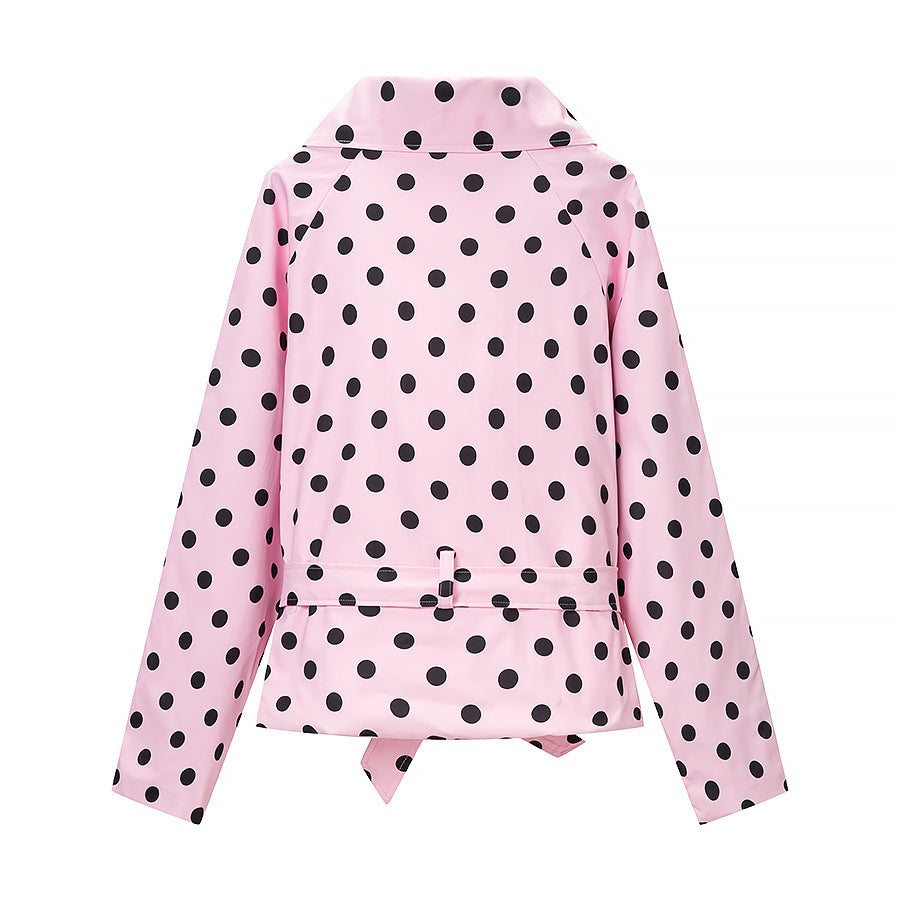 Women Tailored Polka Dot Trench Coat with Tie Belt Fashion Glam