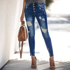 Women's High-Waist Skinny Jeans in Used Look with Visible Button Placket and Ankle Slit Fashion Glam