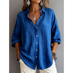 Women's Loose Linen Look Shirt with Oversized Cut and Round Hem Fashion Glam