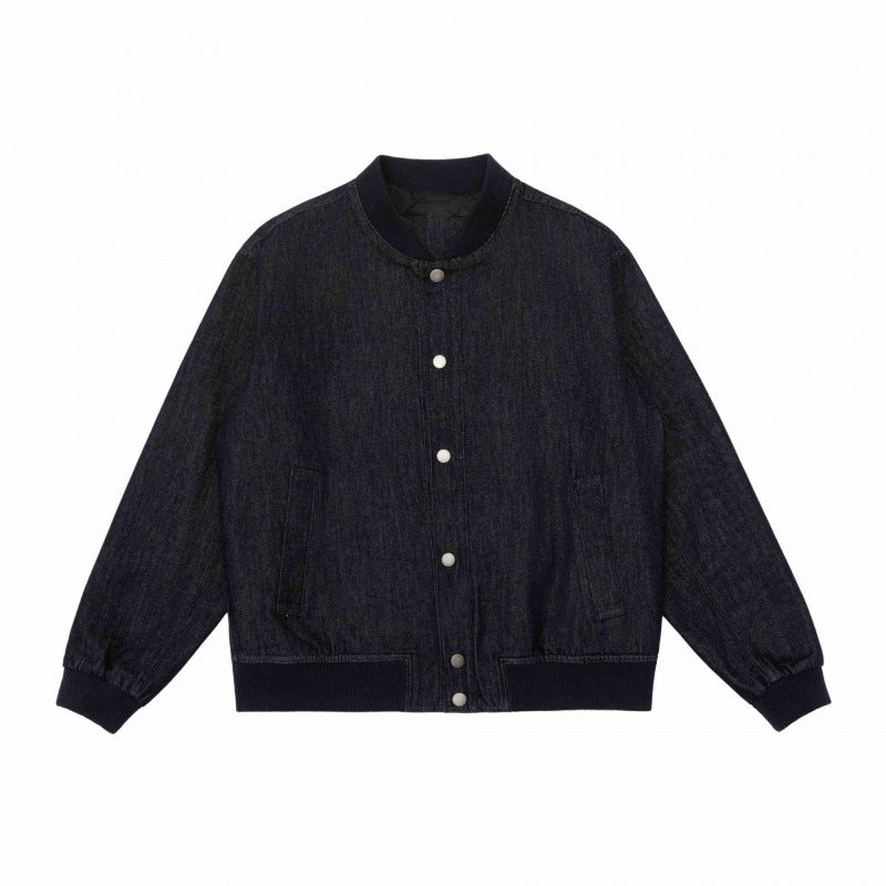 Unisex Oversize-Denim-Bomber Jacket with Ribbed Cuffs and Snap Button Placket Fashion Glam