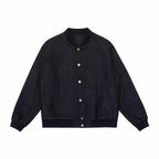 Unisex Oversize-Denim-Bomber Jacket with Ribbed Cuffs and Snap Button Placket Fashion Glam