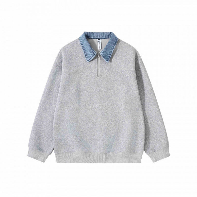 Unisex Oversize-Halfzip-Sweatshirt with contrasting denim collar Fashion Glam