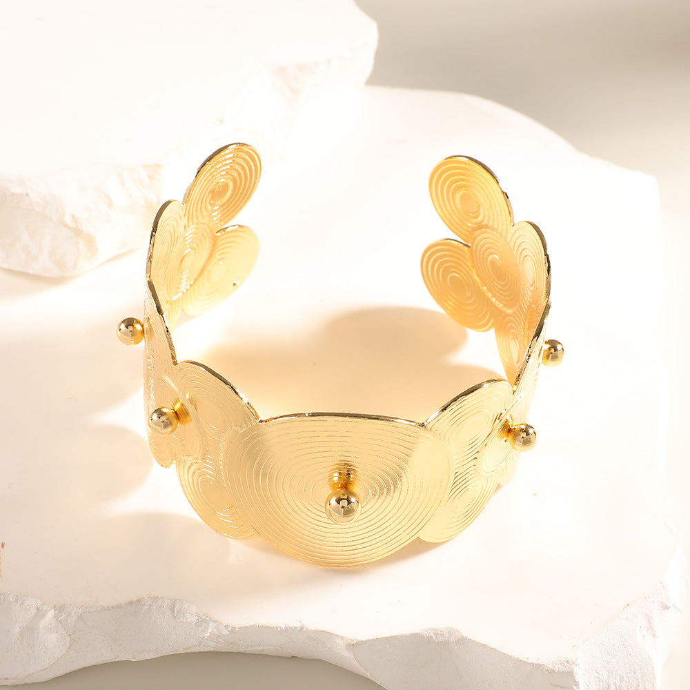 Women Open Bangle with Artistic Relief Design Fashion Glam