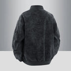 Men's Suede Look Bomber Jacket with Full Zip, Rib Collar and Utility Pockets Fashion Glam