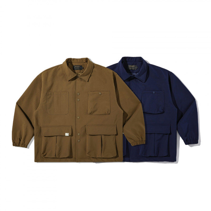 Unisex Boxy Utility Shirt Jacket with Multiple Flap Pockets and Snap Button Closure Fashion Glam