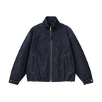 Unisex Boxy Jeans Bomber Jacket with Stand Collar, Zipper and Elastic Hem Fashion Glam