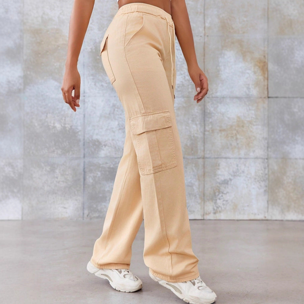 Women's High-Waisted Cargo Sweatpants with Wide Legs and Patch Pockets Fashion Glam