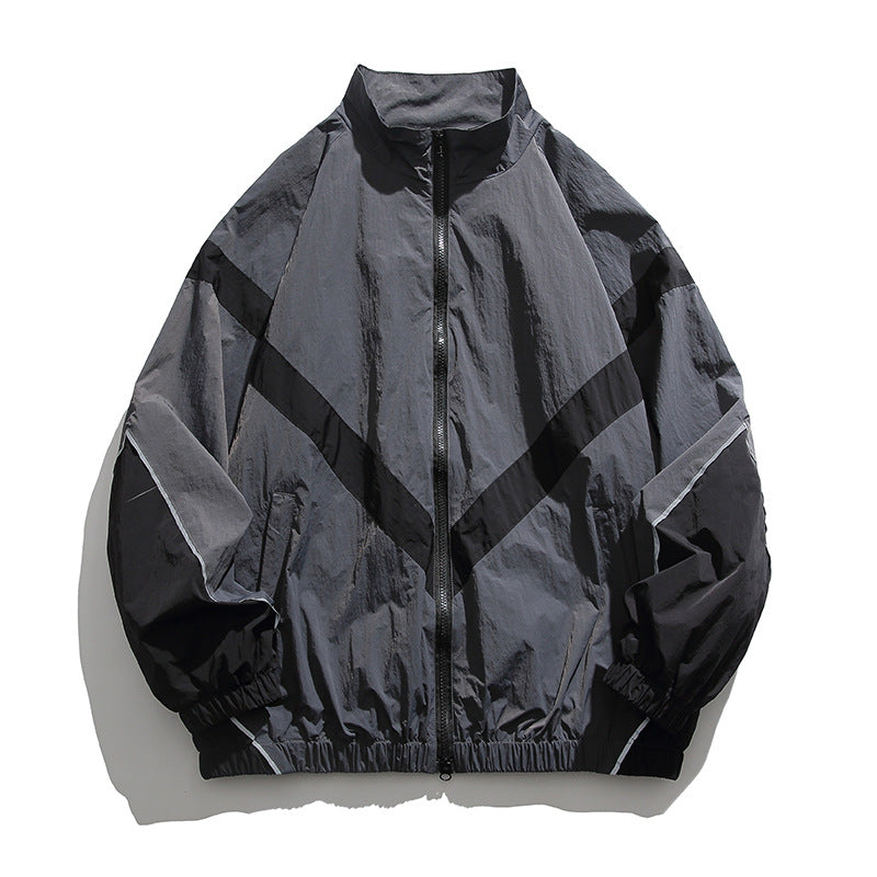 [Unisex] Oversize technical wind and rain jacket with stand-up collar, reflective piping, and elastic hem Fashion Glam