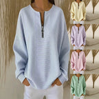 Women's Oversize Sweater with fine rib structure and short zipper Fashion Glam
