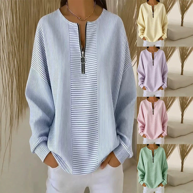 Women's Oversize Sweater with fine rib structure and short zipper Fashion Glam