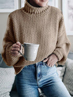 Women chunky knit sweater with stand-up collar, block stripes and oversized fit Fashion Glam