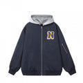 Men's college bomber jacket in oversized style with hood insert and logo patch Fashion Glam