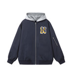 Men's college bomber jacket in oversized style with hood insert and logo patch Fashion Glam