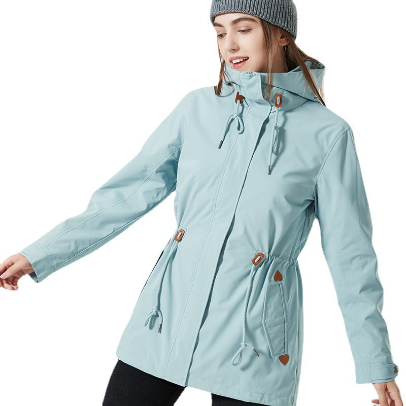 Women's Water-Repellent Fitted Parka Jacket with Hood and Drawstring Fashion Glam