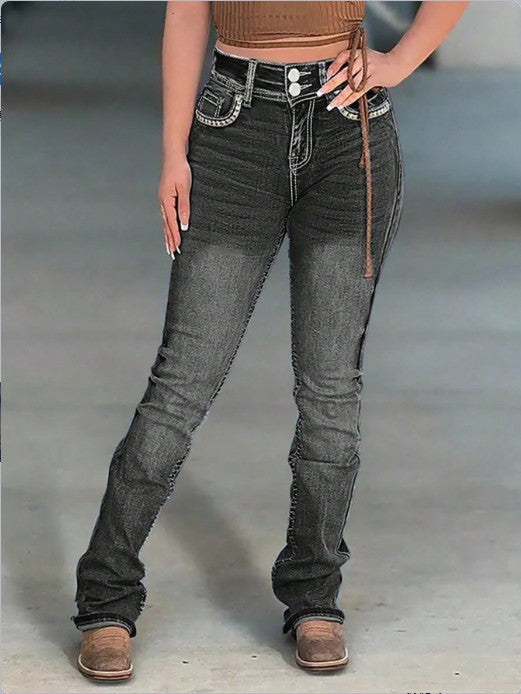 Women High-Waisted Slim-Straight Jeans with V-Shaped Waist and Superstretch Denim Fashion Glam