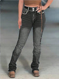 Women High-Waisted Slim-Straight Jeans with V-Shaped Waist and Superstretch Denim Fashion Glam