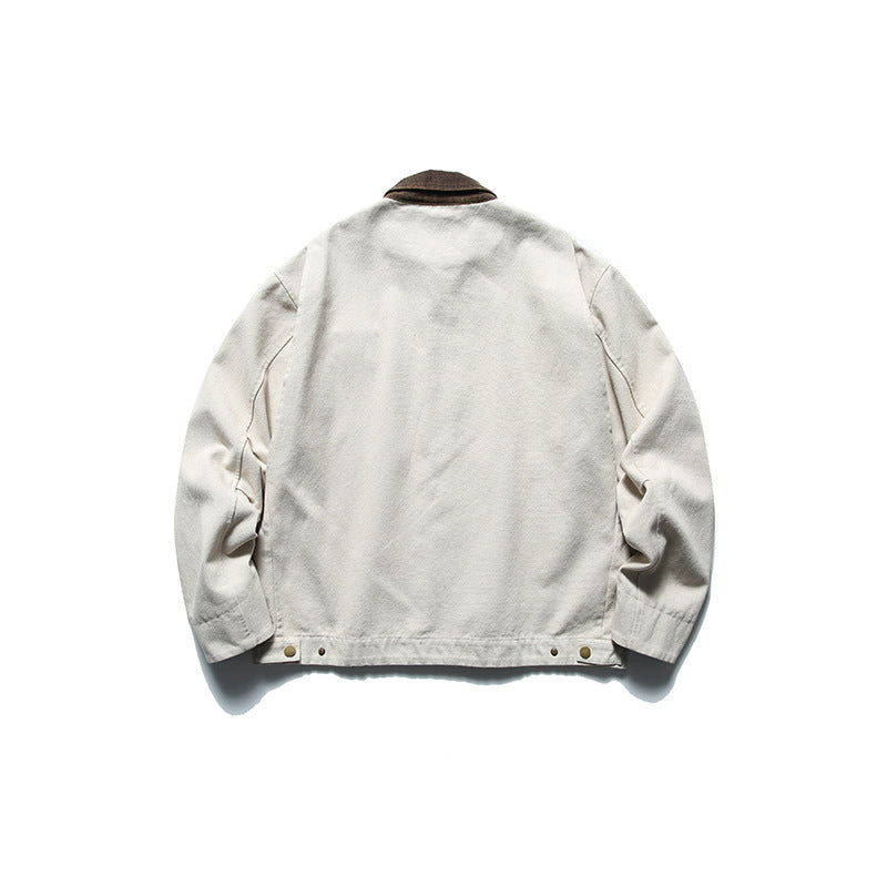 Men's Boxy Worker Jacket made of washed canvas with cord collar and zipper Fashion Glam