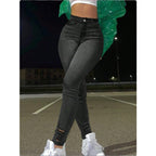 Ladies high-waisted figure-hugging skinny jeans with ankle slits and stretch Fashion Glam