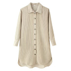 Women's long shirt tunic made of fine ribbed jersey with shirt collar and continuous button placket Fashion Glam