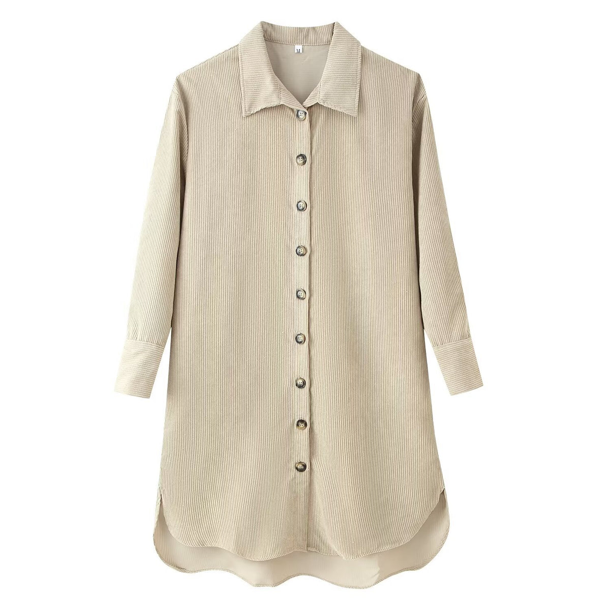 Women's long shirt tunic made of fine ribbed jersey with shirt collar and continuous button placket Fashion Glam