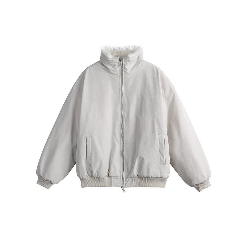Women's Short Boxy Quilted Jacket with High Shawl Collar, Teddy Collar and Elastic Ribbed Cuffs Fashion Glam