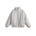 Women's Short Boxy Quilted Jacket with High Shawl Collar, Teddy Collar and Elastic Ribbed Cuffs Fashion Glam