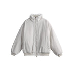 Women's Short Boxy Quilted Jacket with High Shawl Collar, Teddy Collar and Elastic Ribbed Cuffs Fashion Glam