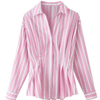 Women tailored blouse with tuck pleats and shirt collar Fashion Glam