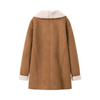 Women's midi coat made of lamb fur imitation with voluminous shawl collar and button closure Fashion Glam