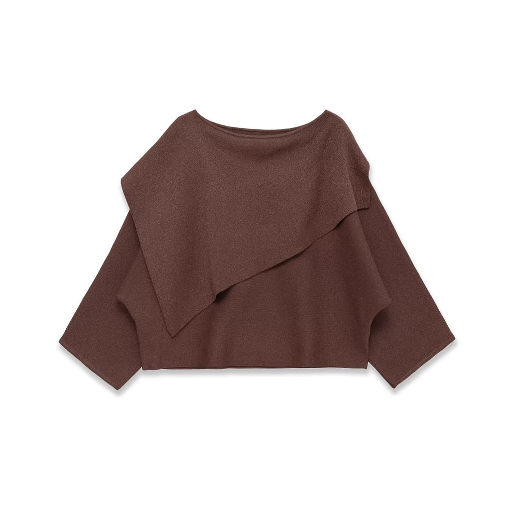 Women's Oversized Knit Poncho with Asymmetrical Ruffle Collar Fashion Glam
