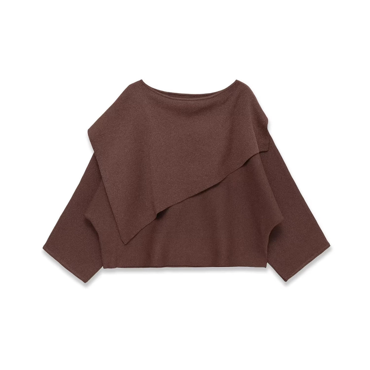 Women's Oversized Knit Poncho with Asymmetrical Ruffle Collar Fashion Glam