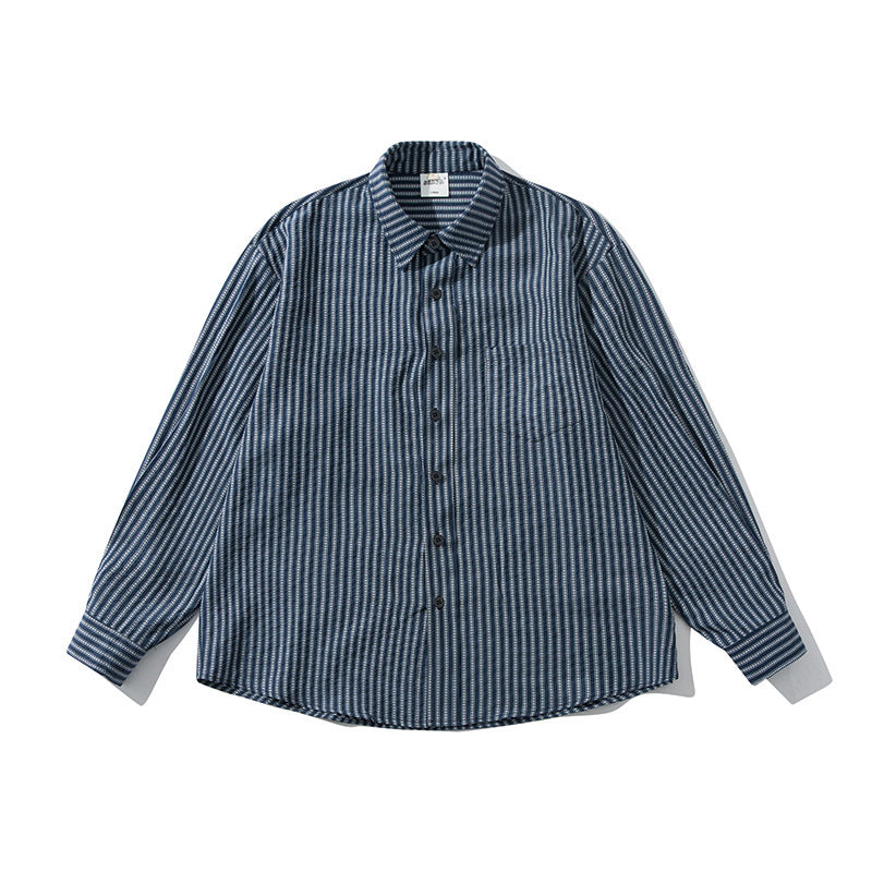 Men's Loose Striped Boxy Shirt made of Cotton Blend with Chest Pocket Fashion Glam