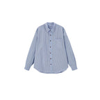 Unisex Oversized stripe shirt with diagonal striped chest pocket, Kent collar and rounded hem Fashion Glam