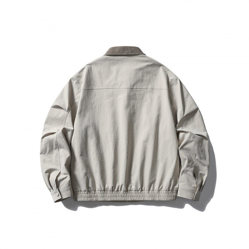 Men's Lightweight Harrington Jacket with Cord Collar and Elastic Hem Fashion Glam