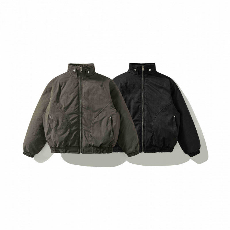 [Unisex Short padded bomber jacket with stand-up collar, zipper and elastic hem] Fashion Glam