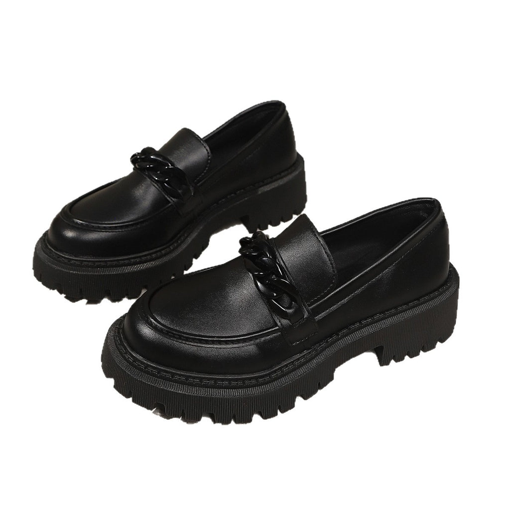 Women Chunky Patent Loafers with Thick Profile Sole and Chain Decoration Fashion Glam