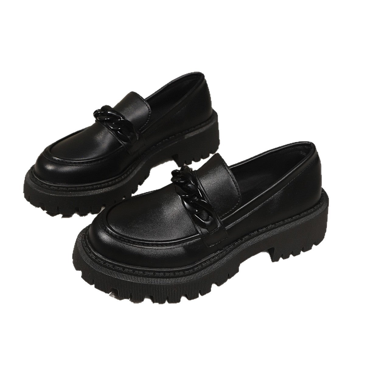 Women Chunky Patent Loafers with Thick Profile Sole and Chain Decoration Fashion Glam