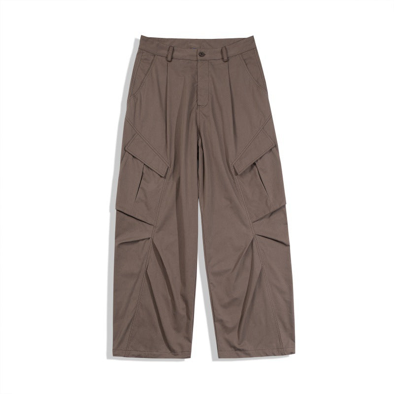Men's Loose Technical Cargo Pants in Utility Baggy Cut with Asymmetric Flap and Pleat Pockets Fashion Glam