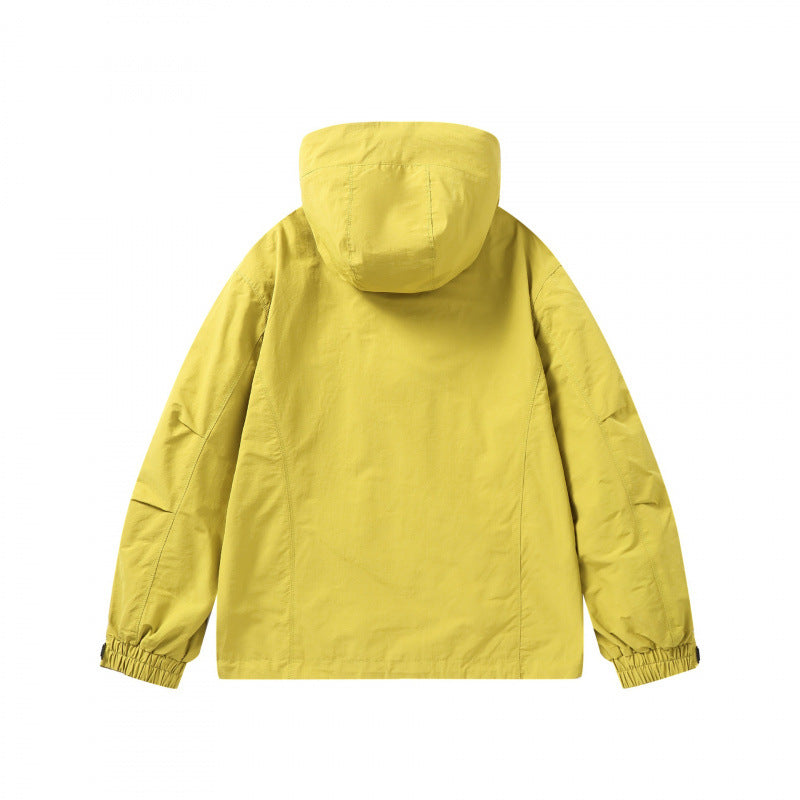 Unisex Short cut hoodie in technical outdoor style with drawstring, concealed front placket and adjustable cuffs Fashion Glam