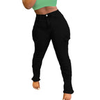 Women's High-Waisted Cargo Jeans with Slim Fit and Gathered Leg Hems Fashion Glam
