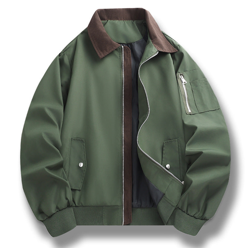Men's Windproof Bomber Jacket with Cord Collar, Two-Way Zipper and Sleeve Utility Pocket Fashion Glam