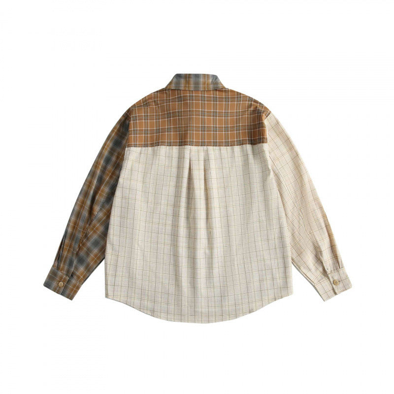 Men's Patchwork Checkered Cotton Flannel Shirt in Oversized Fit with Chest Pocket Fashion Glam