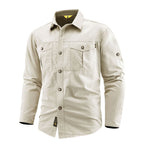 Men's Canvas Overshirt in Field Style with Chest Flaps and Full Button Placket Fashion Glam