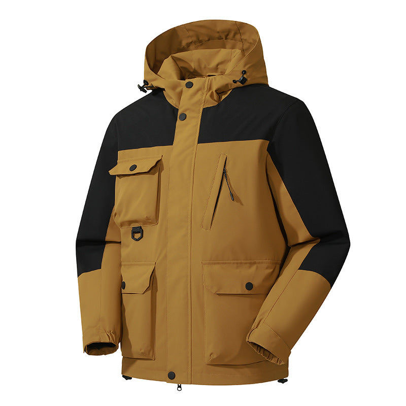 Men's Technical Utility Field Jacket with Hood, Multiple Pockets and Wind-Resistant Shell Fashion Glam