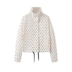 Women's Short Dotted Rain Jacket with Stand-Up Collar and Drawstring Fashion Glam