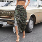 Women's asymmetrical midi denim skirt with fringe and destroy effect Fashion Glam
